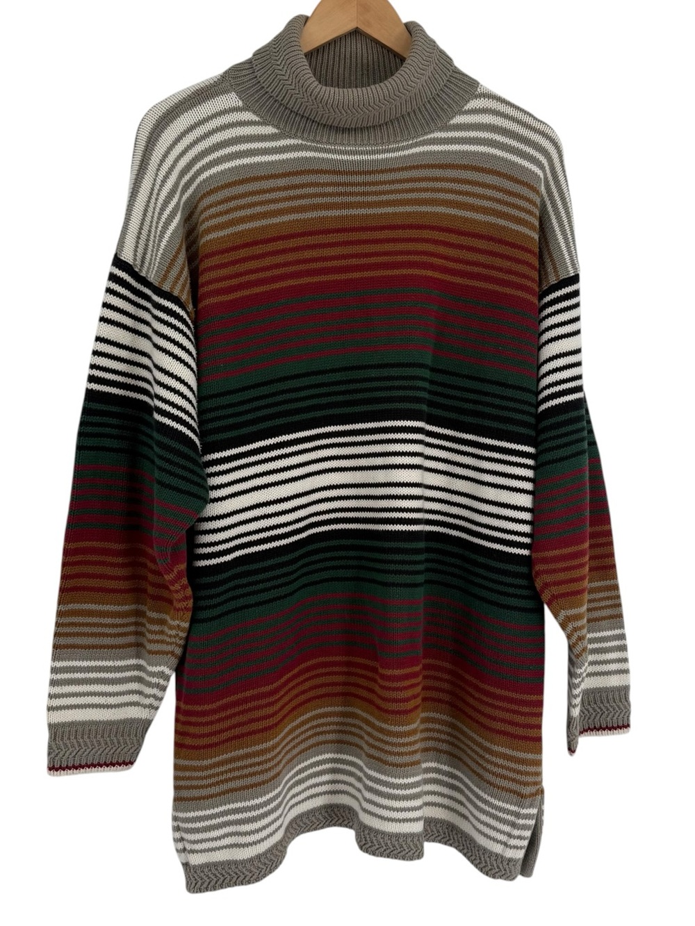 Woolrich Womens Size M Cotton Turtleneck Sweater Striped Tunic Longline
